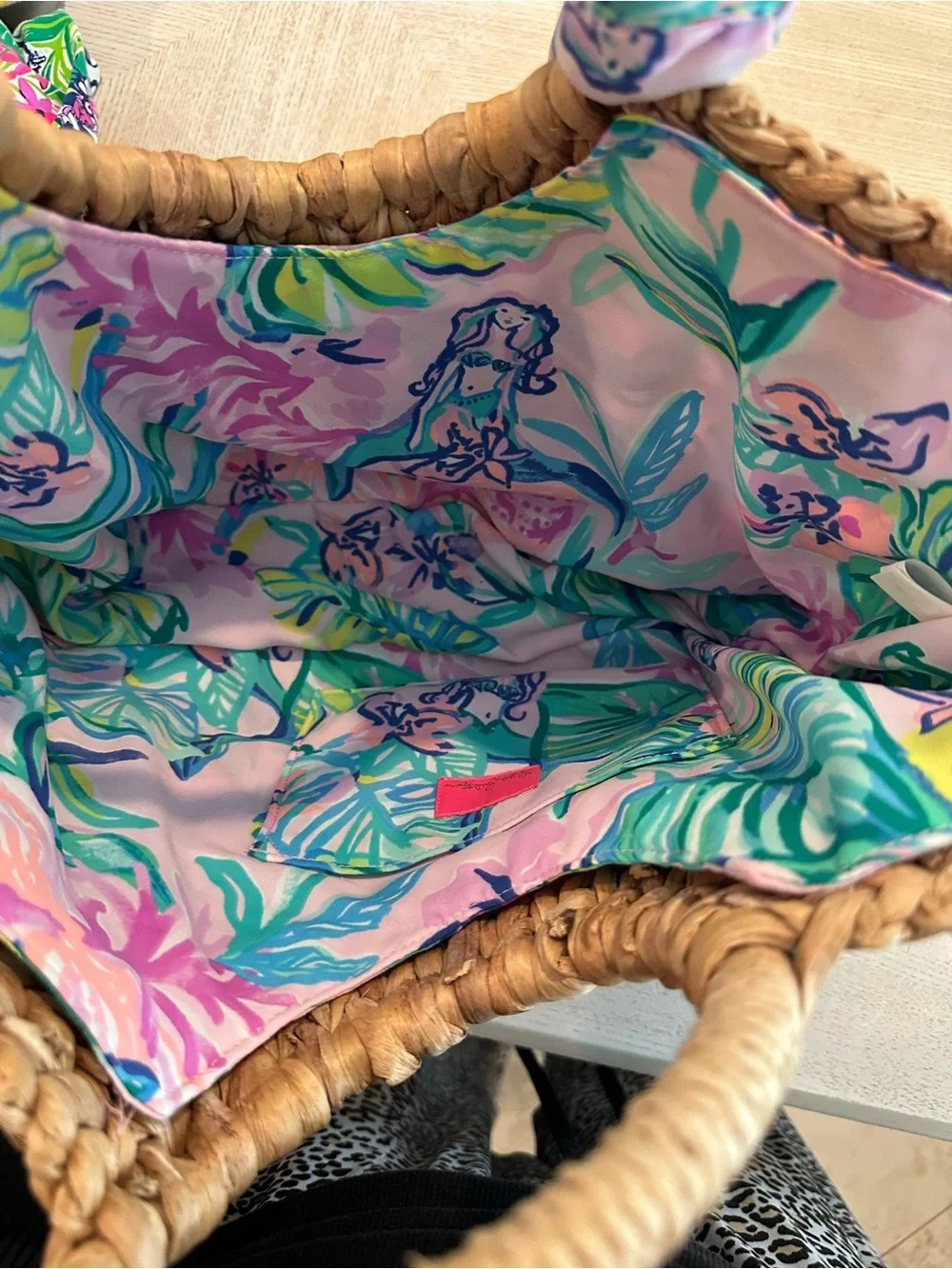 Lilly Pulitzer Straw Tote with Pink & Teal Floral Scarf